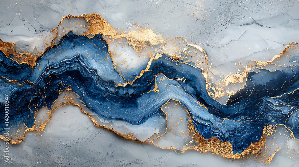 Fototapeta premium A hyperrealistic white marble slab with delicate blue and gold veins, ultra HD 8K detail, perfect for luxury branding and high-end interior design