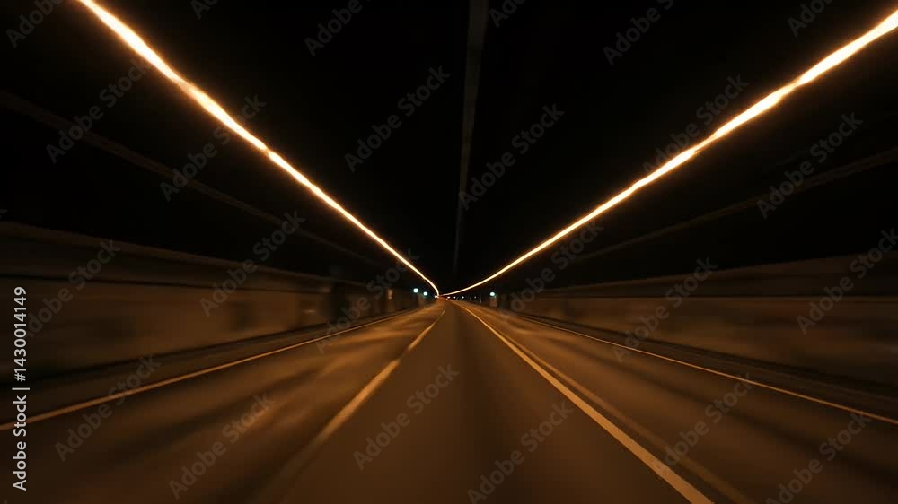 Driving Through Tunnel with Light Streaks POV Slow Motion