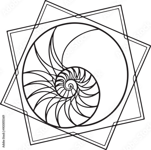 Sacred Spiral Nautilus with Geometric Frame – Abstract Vector Symbol of Growth and Balance