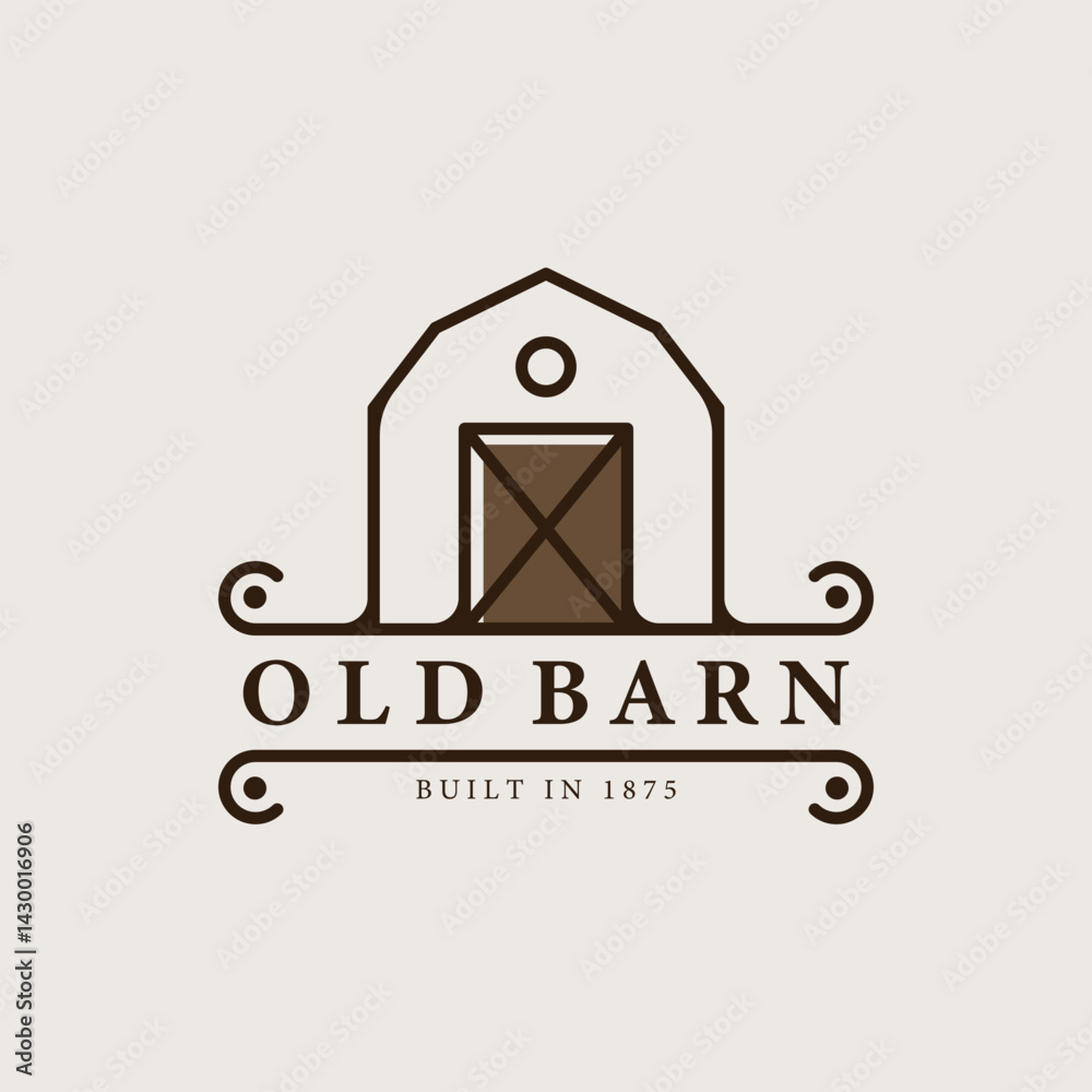 Obraz premium minimalist retro barn house line art logo vector vintage illustration design