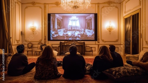 People Watching Movie on Projector
