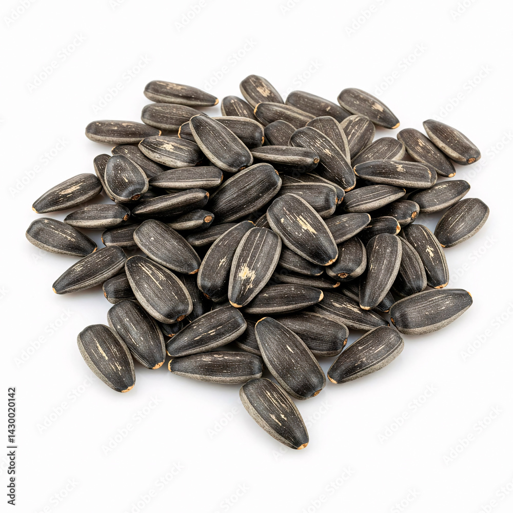 Sunflower seeds isolated on white background. Top view. Flat lay. Sunflower seeds isolated on white background. Top view. Flat lay.