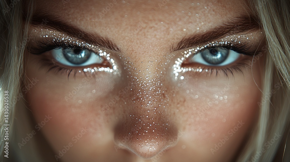 Close-up of striking eyes with sparkling glitter Close-up of striking eyes with sparkling glitter