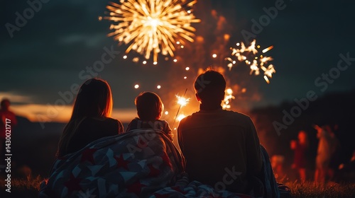 photo of a family watching fireworks on the 4th of July, with people wrapped in blankets, celebrating with sparklers in hand --ar 16:9 --v 6.1 Job ID: c5b0c412-dff4-4a3e-a851-a7385686135c