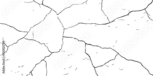 High-Resolution Vector Texture of Dry Cracked Earth with Transparent Background – Grunge Distressed Overlay Featuring Natural Split Lines and Soil Fractures	
