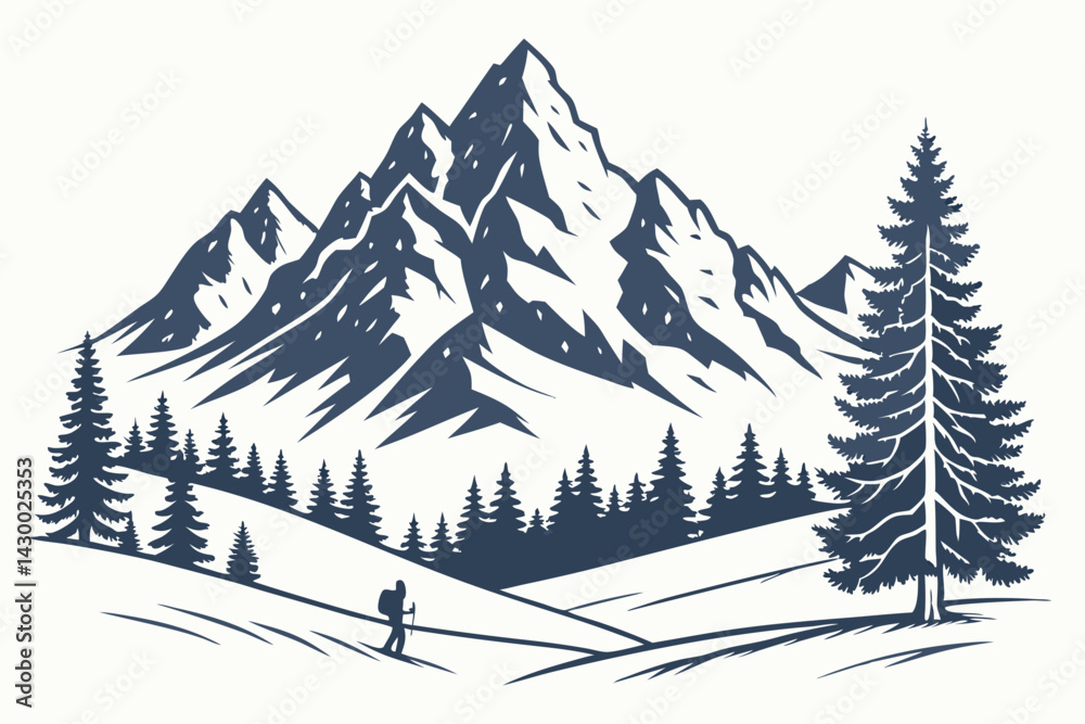 Fototapeta premium winter mountain vector silhouette illustration isolated on white background