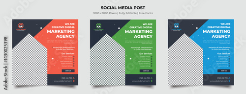 Marketing agency social media post template. Web banner, flyer or poster for traveling agency business offer promotion. Holiday and tour advertisement banner, Square posts layouts for personal blog.