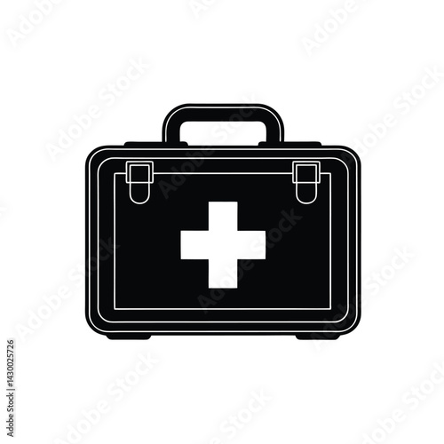Black silhouette of a first aid kit with a white medical cross vector Art & Illustration