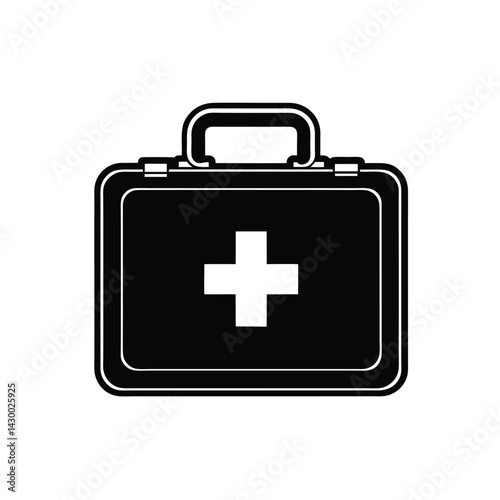Black silhouette of a first aid kit with a white medical cross vector Art & Illustration