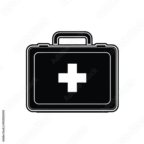 Black silhouette of a first aid kit with a white medical cross vector Art & Illustration