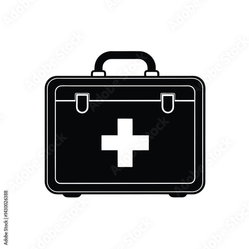 Black silhouette of a first aid kit with a white medical cross vector Art & Illustration