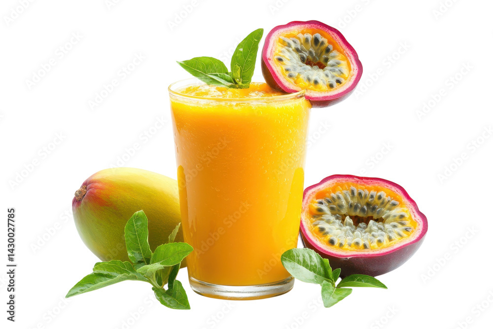 Fototapeta premium Refreshing Mango Passion Fruit Smoothie a vibrant tropical blend perfect for summer featuring on transparent background