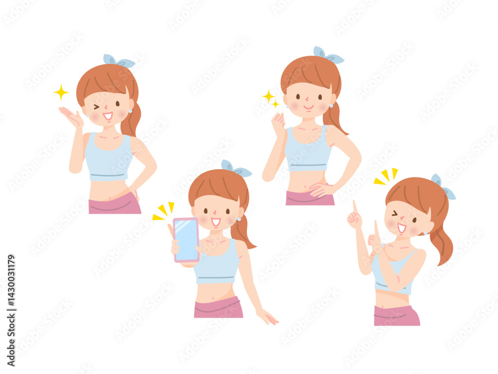 若い女性インストラクターの表情セット 若い女性インストラクターの表情セット