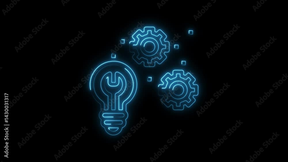 Neon light idea wrench gears motion graphics business concept