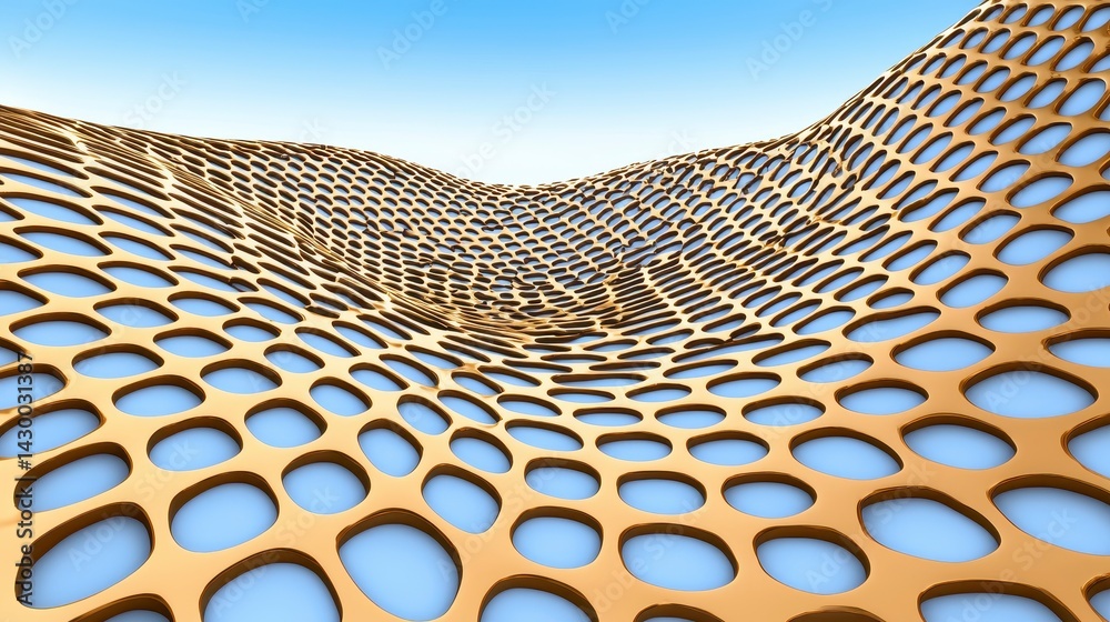 Fototapeta premium Abstract Golden Honeycomb Structure with Blue Sky Background