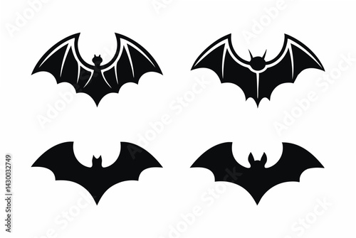 set of bat vector silhouette illustration isolated on white background