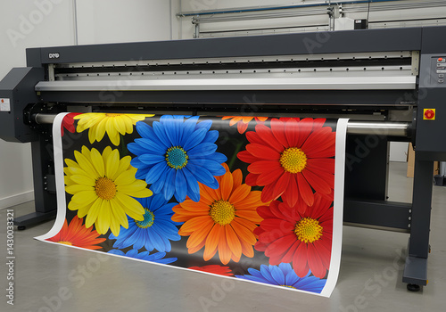 High-Quality Wide Format Printer Printing Vibrant Floral Graphic. Large Format Printing, Digital Printing Services, Professional Printing.