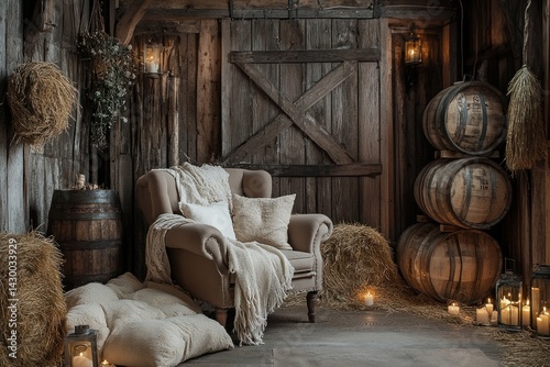 A Cozy Interior Scene Featuring Furniture and Warm Rustic Decor