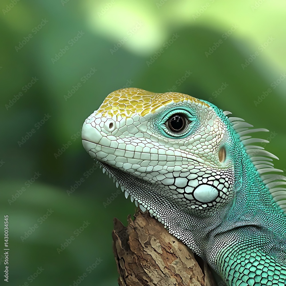 Fototapeta premium Colorful Green and Blue Iguana on a Natural Background in Nature