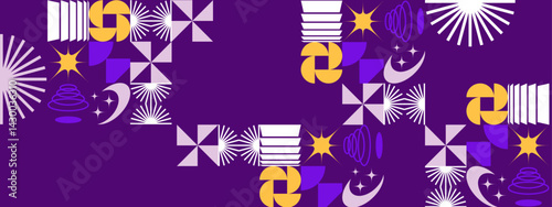 modern geometric pattern and shapes on purple background, suitable for background, wallpaper, packaging, and fashion design