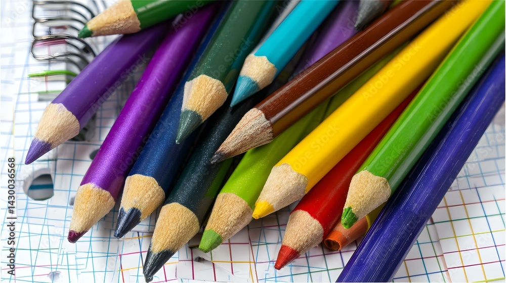 Fototapeta premium of sharpened pencils scattered on graph paper