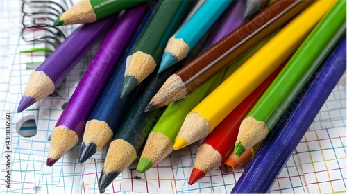 of sharpened pencils scattered on graph paper