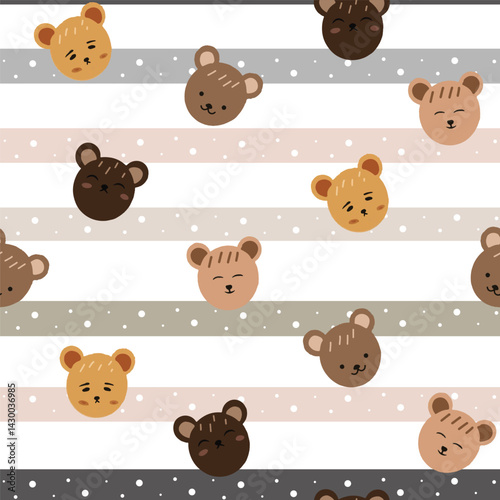 kawaii animal hand drawn seamless pattern for background