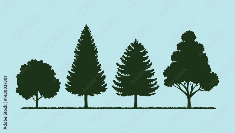 Fototapeta premium Set of forest tree silhouette vectors