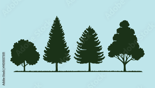 Set of forest tree silhouette vectors