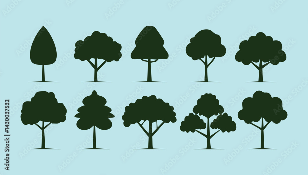 Fototapeta premium Set of forest tree silhouette vectors