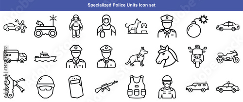 Specialized Police Units Line Icons Vector Set