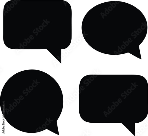Black Speech Bubble Vector Icon Pack. Editable Black Speech Bubble Design for Chat UI. Minimalist Black Chat Bubble Vector on Transparent Background. Bold Black Speech Bubble Clipart for Messages. 