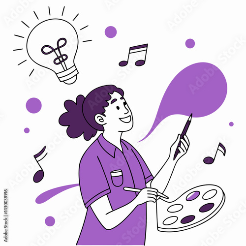 Creative Woman Painting Illustration of Artistic Inspiration