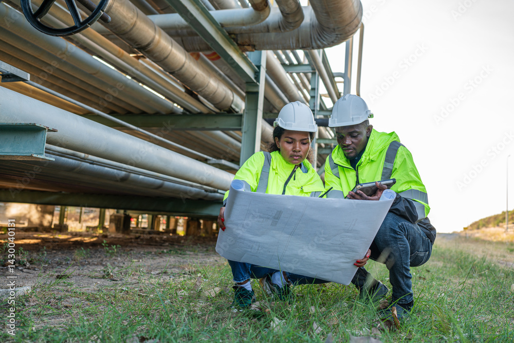 custom made wallpaper toronto digitalYoung mechanical engineer holding blueprint drawing to checking and inspection gas pipeline system new construction project of industrial.