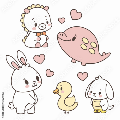 Adorable Pastel Kawaii Animals Cartoon Clipart Set