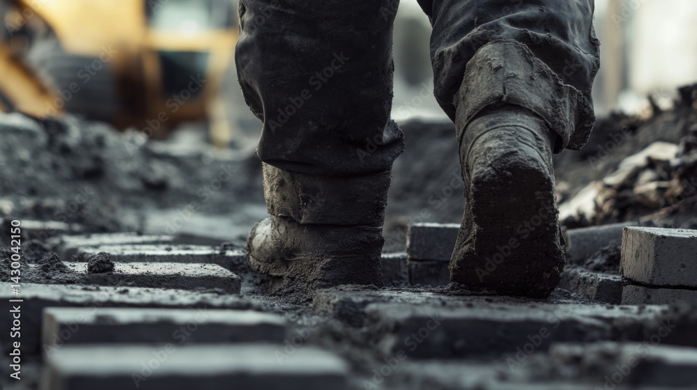 Bricklayer laying bricks for a building foundation. Featuring focus and skill Bricklayer laying bricks for a building foundation. Featuring focus and skill