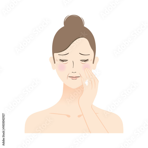 顔のシワに悩む女性のイラスト
