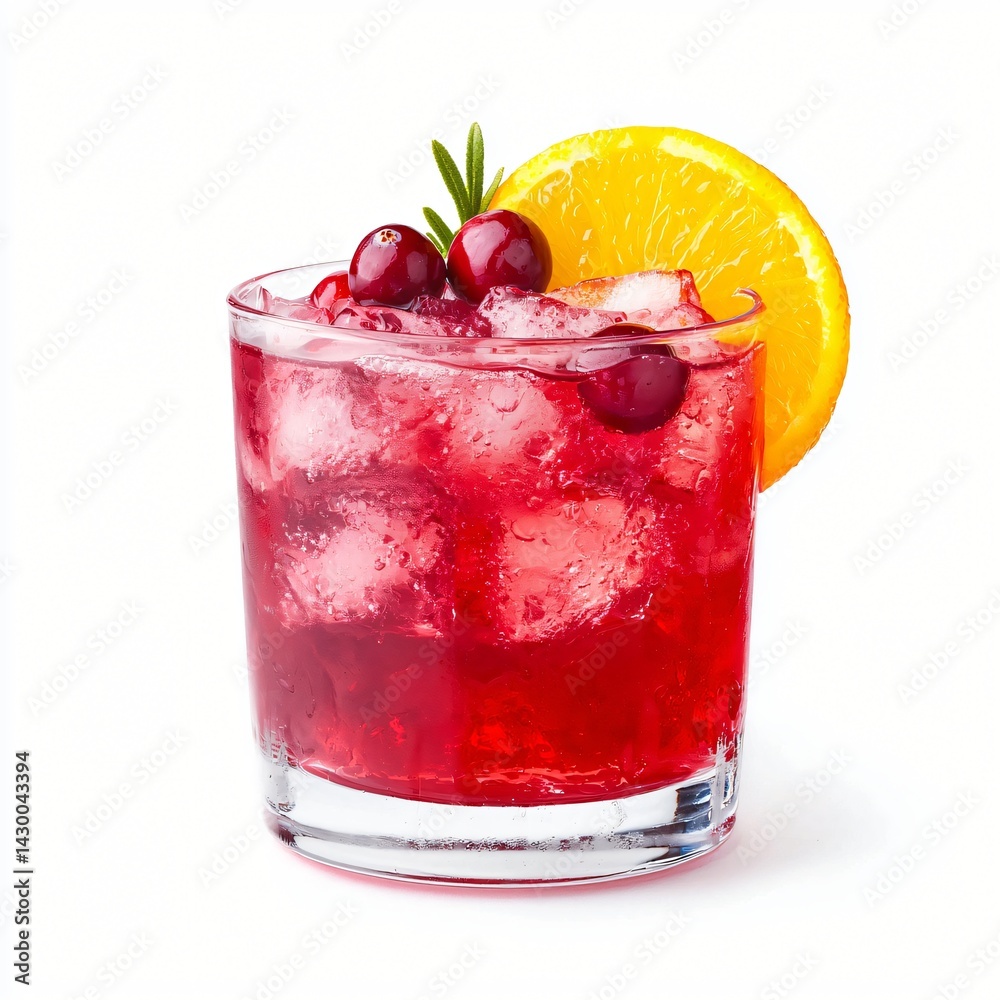 Refreshing Cranberry Cocktail with Orange and Ice in Glass Refreshing Cranberry Cocktail with Orange and Ice in Glass
