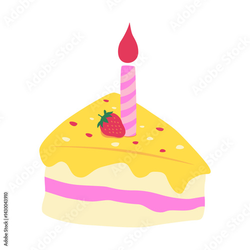 Hand-drawan birthday cake illustration. Cake, bakesry, pastry, dessert for birthday party decoration. Vector isolated.
