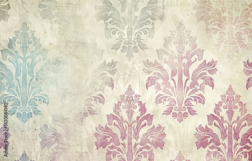 A soft, pastelcolored damask pattern with subtle shading and a touch of vintage charm for wedding invitation background paper.  photo