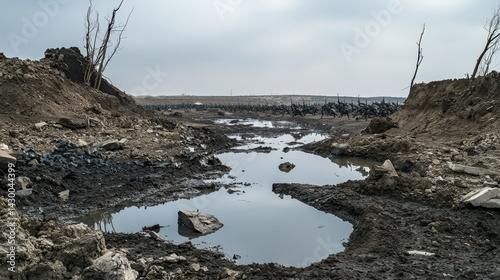 Desolate conflict zone war-torn landscape nature photography stark environment ground-level view despair concept