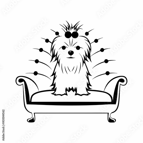 dog sitting on a pillow vector silhouette illustration isolated on white background