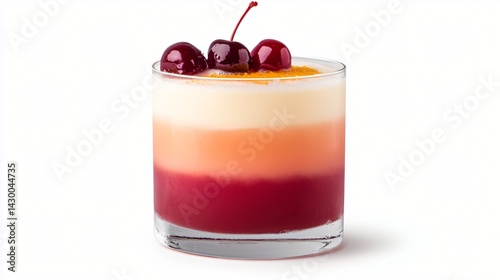 Wallpaper Mural Layered Dessert Drink with Cherries Creamy Texture Three Colored Cocktail Torontodigital.ca
