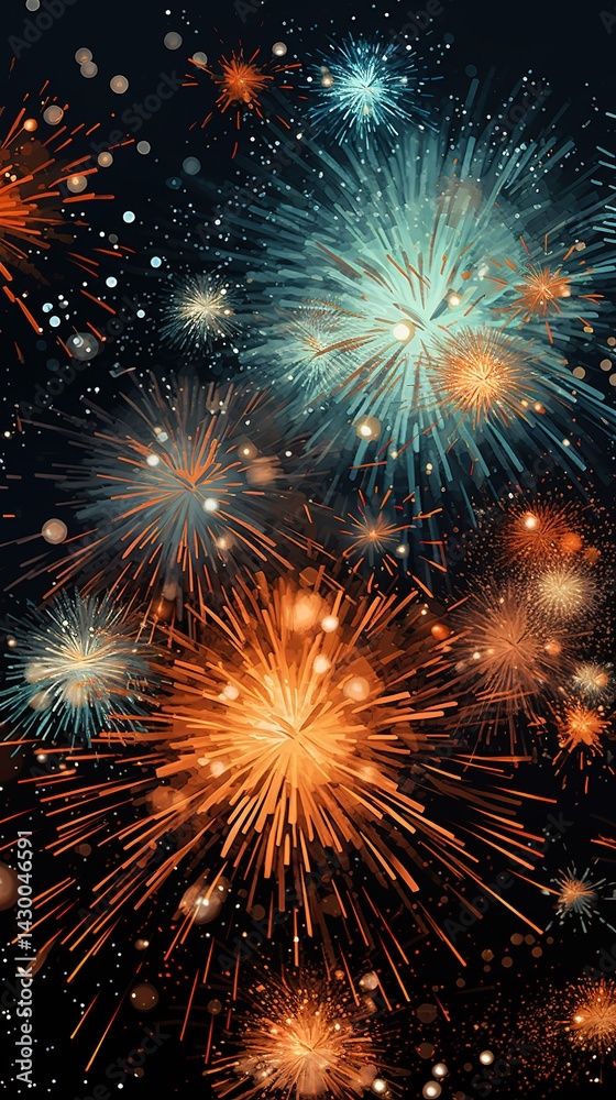 Fototapeta premium Artistic fireworks display sparkling on a deep night sky celebrating festive occasions