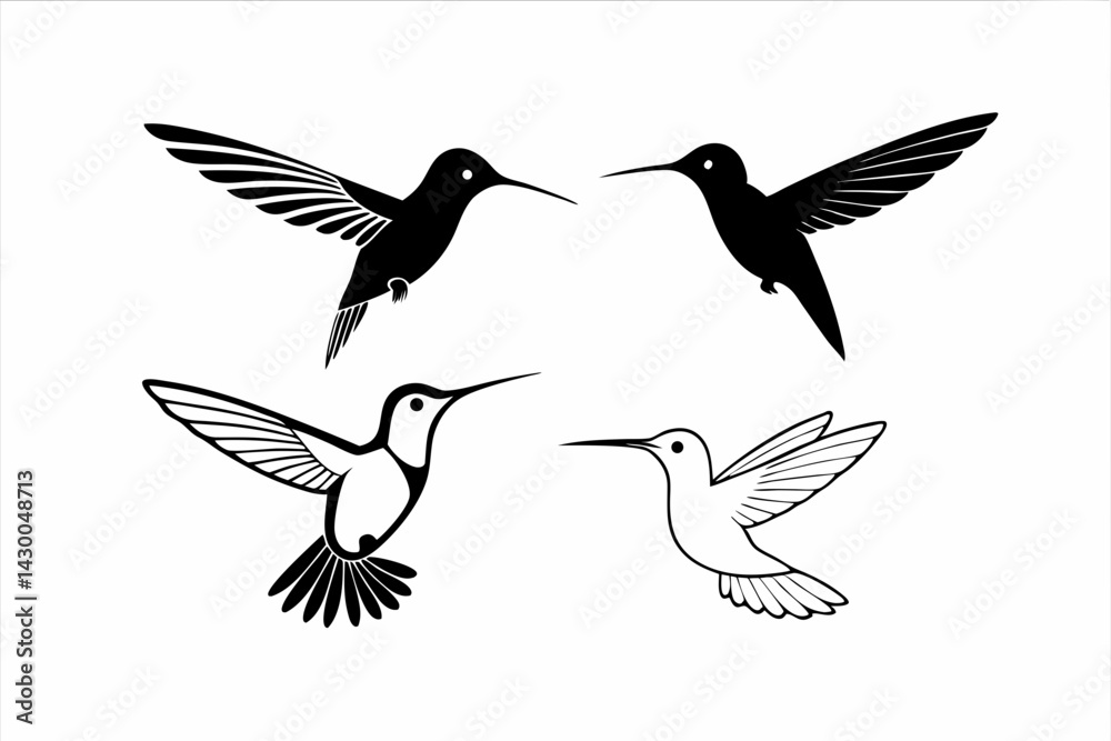 Obraz premium set of hummingbird vector silhouette illustration isolated on white background