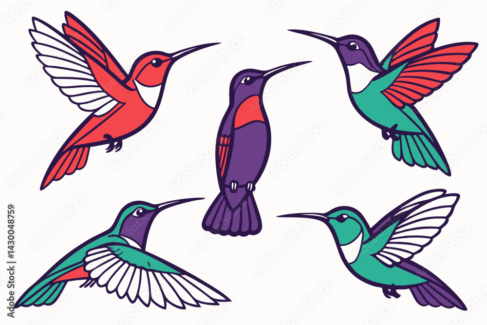 Obraz premium set of hummingbird vector silhouette illustration isolated on white background