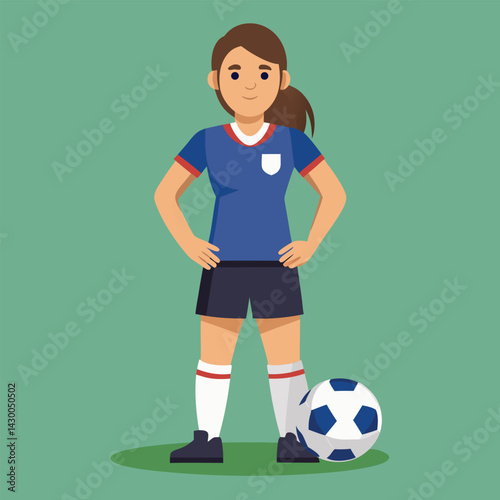 Soccer women, female football player with ball, isolated vector , high contrast illustration, front view 