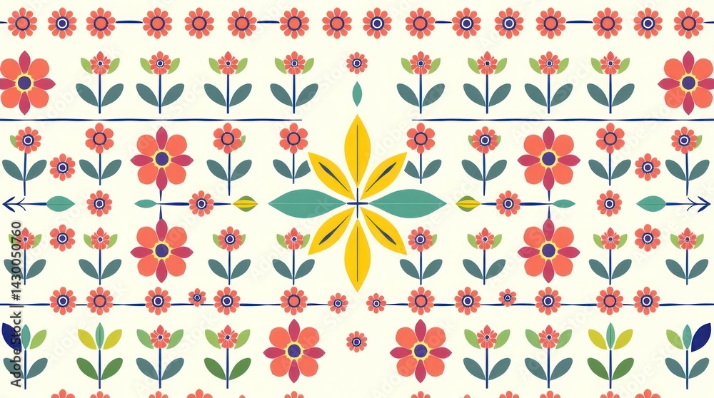 Obraz premium Floral pattern design with repeating flowers and plants