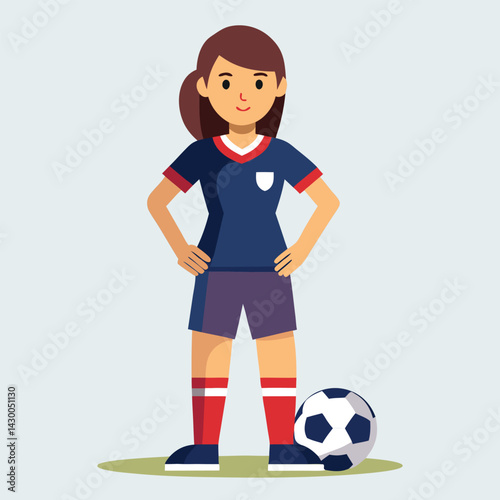 Soccer women, female football player with ball, isolated vector , high contrast illustration, front view 