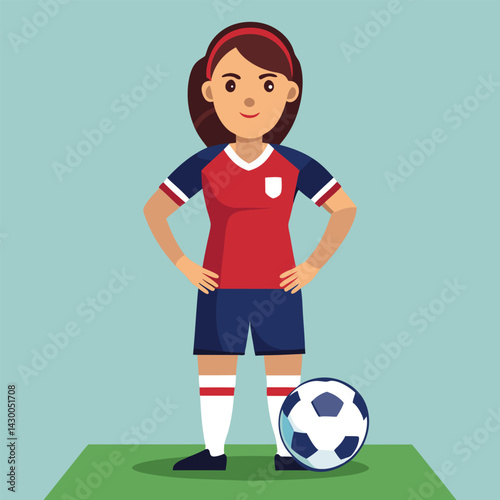 Soccer women, female football player with ball, isolated vector , high contrast illustration, front view 